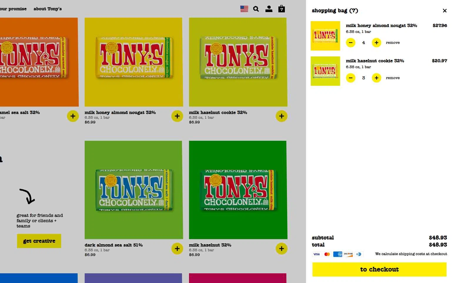 Tony's Chocolonely checkout page showing Tony's Chocolonely discount code box | Screenshot taken by SimplyCodes community member on Dec 1, 2025