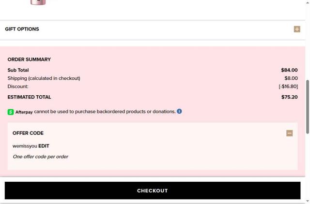 Too Faced Cosmetics checkout page showing Too Faced Cosmetics promo code box | Screenshot taken by SimplyCodes community member on Sep 7, 2025