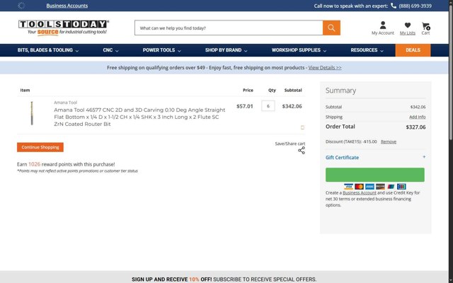 ToolsToday checkout page showing ToolsToday coupon code box | Screenshot taken by SimplyCodes community member on Aug 30, 2025