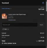 TOO coupon verification screenshot