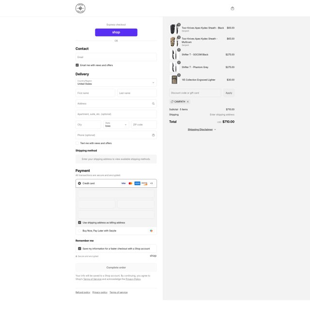 Toor Knives checkout page showing Toor Knives discount code box | Screenshot taken by SimplyCodes community member on Sep 7, 2025