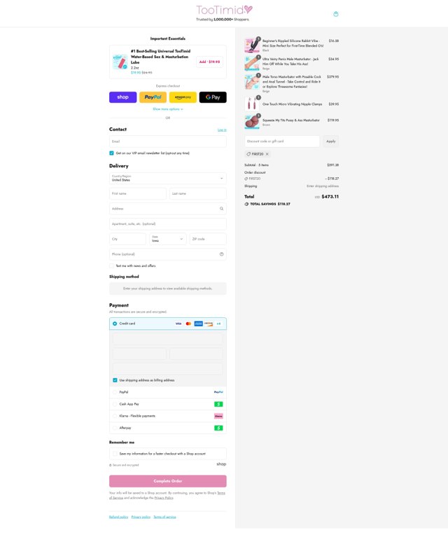 Too Timid checkout page showing Too Timid discount code box | Screenshot taken by SimplyCodes community member on Sep 2, 2025