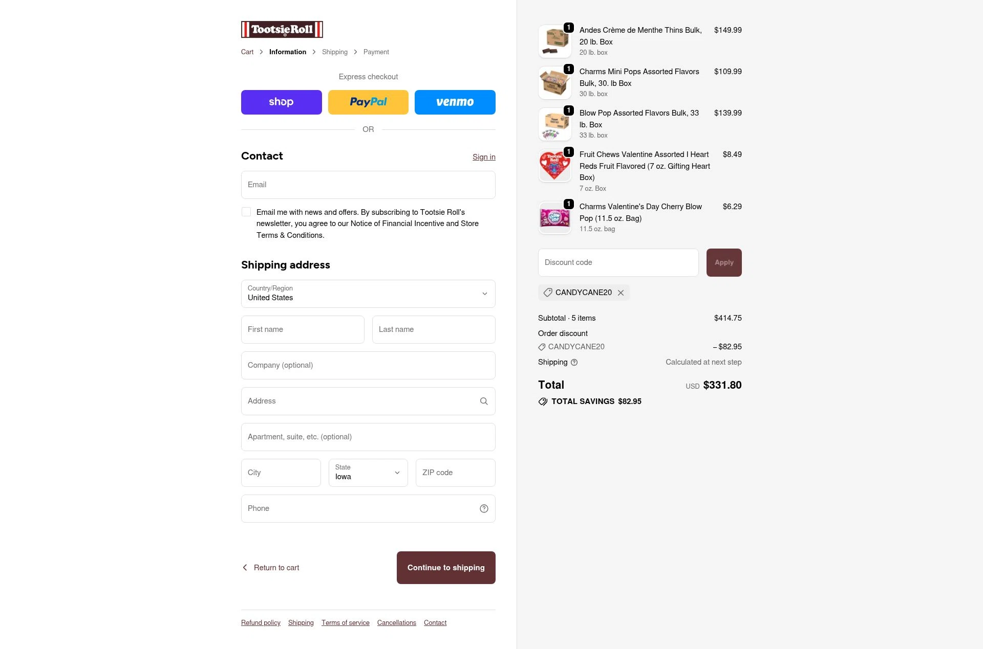 Tootsie checkout page showing Tootsie promo code box | Screenshot taken by SimplyCodes community member on Feb 5, 2026