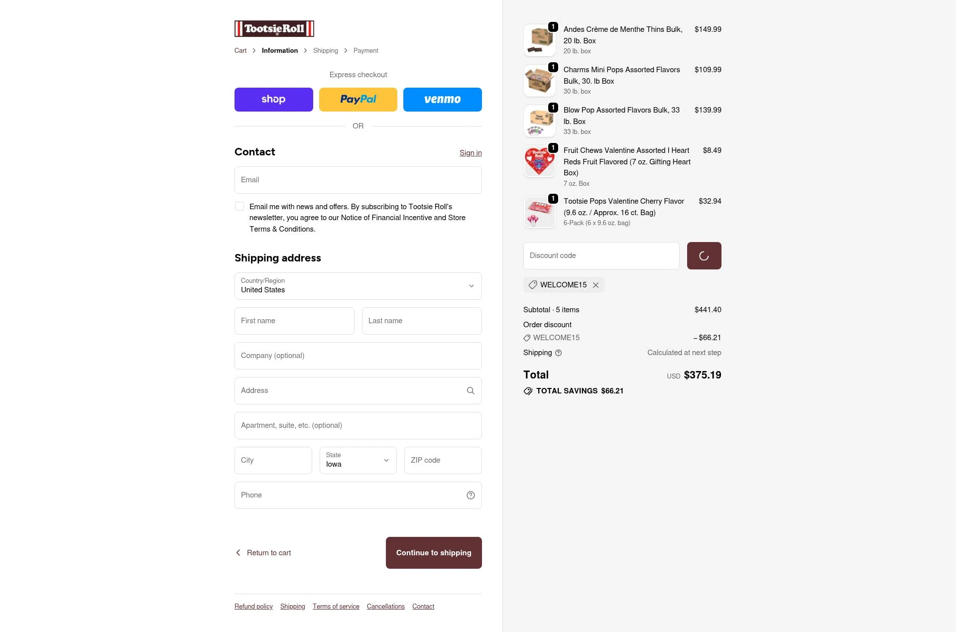 Tootsie checkout page showing Tootsie promo code box | Screenshot taken by SimplyCodes community member on Feb 1, 2026