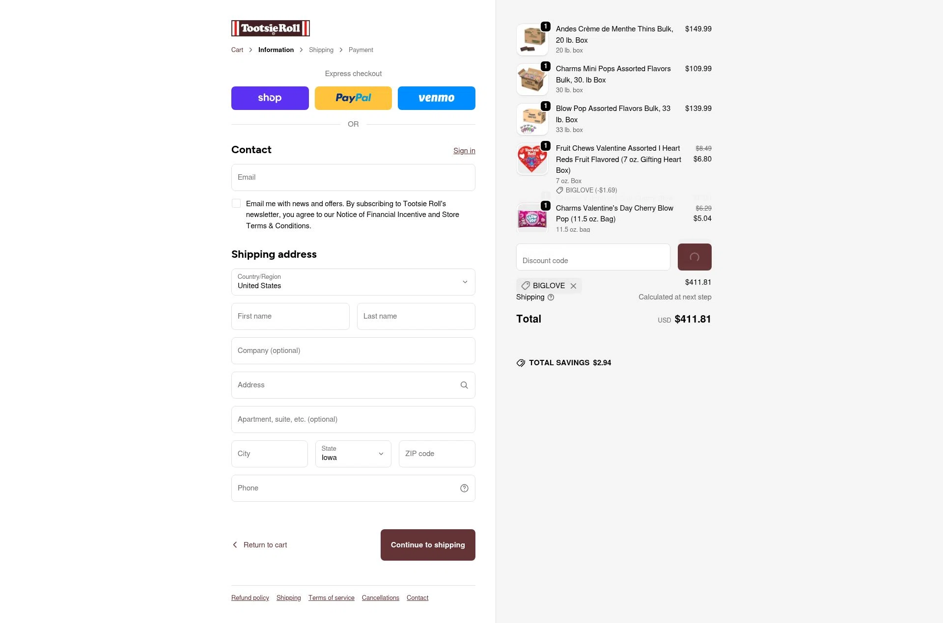 Tootsie checkout page showing Tootsie promo code box | Screenshot taken by SimplyCodes community member on Feb 5, 2026