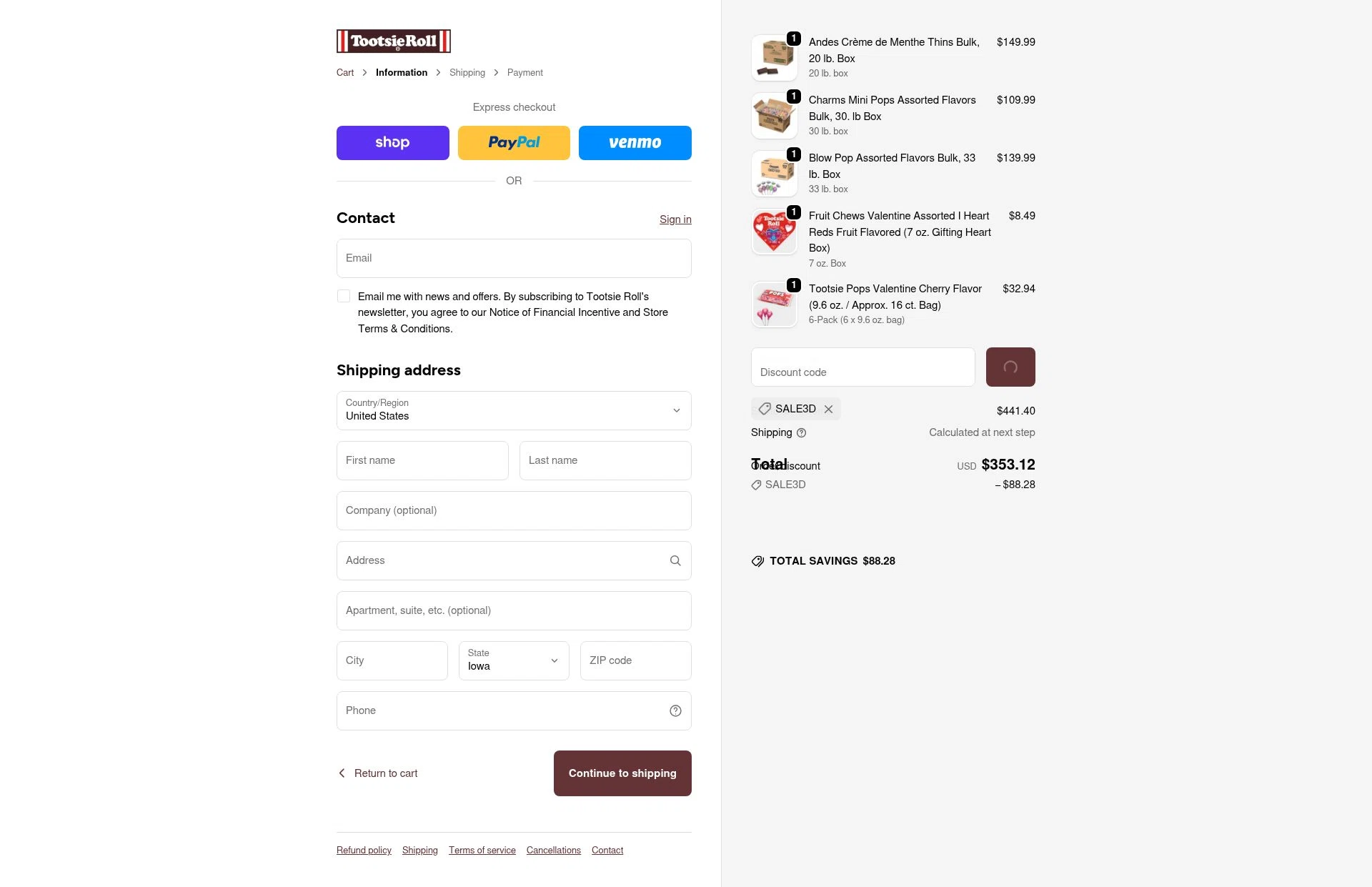 Tootsie checkout page showing Tootsie promo code box | Screenshot taken by SimplyCodes community member on Feb 1, 2026