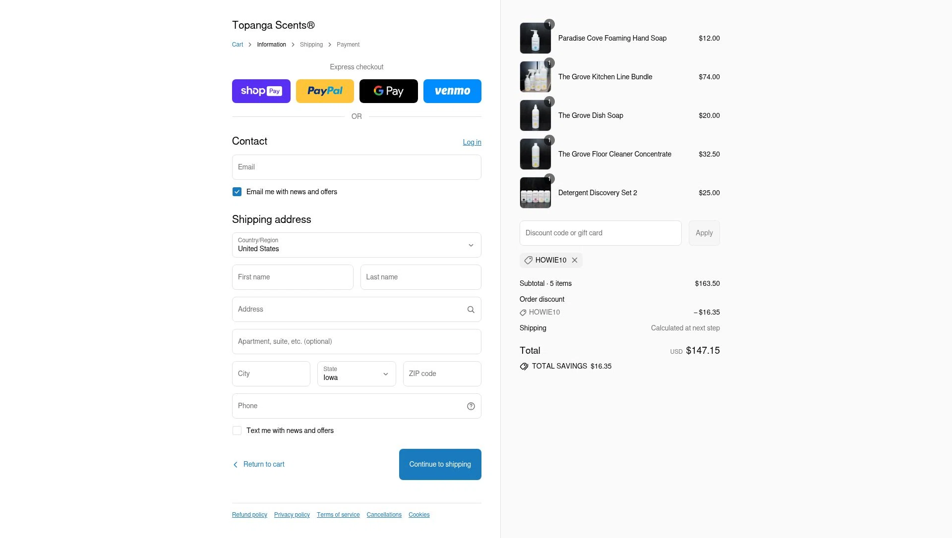 Topanga Scents checkout page showing Topanga Scents discount code box | Screenshot taken by SimplyCodes community member on Aug 5, 2025