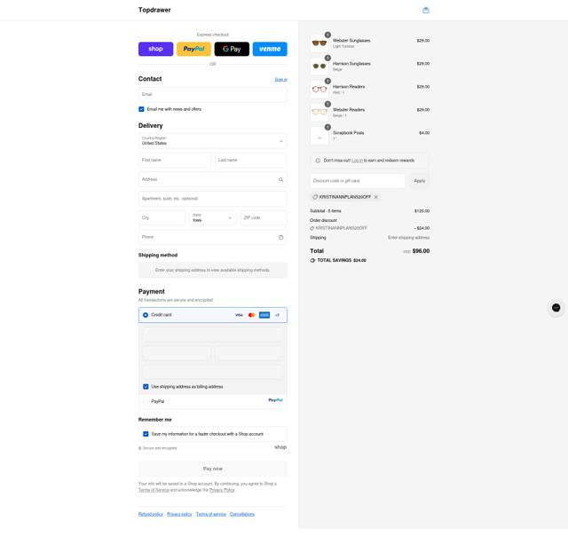 Topdrawer checkout page showing Topdrawer promo code box | Screenshot taken by SimplyCodes community member on Sep 13, 2025
