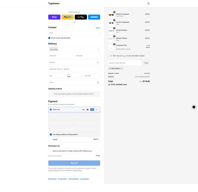 Topdrawer checkout page showing Topdrawer promo code box | Screenshot taken by SimplyCodes community member on Sep 13, 2025