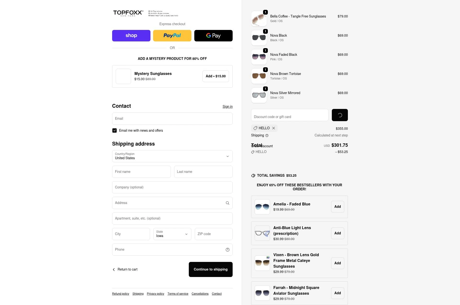 TopFoxx checkout page showing TopFoxx coupon code box | Screenshot taken by SimplyCodes community member on Feb 9, 2026