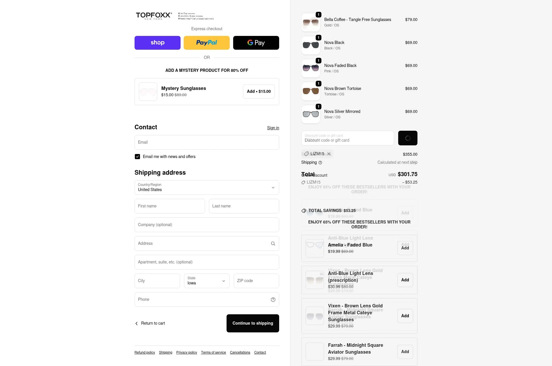 TopFoxx checkout page showing TopFoxx coupon code box | Screenshot taken by SimplyCodes community member on Feb 9, 2026