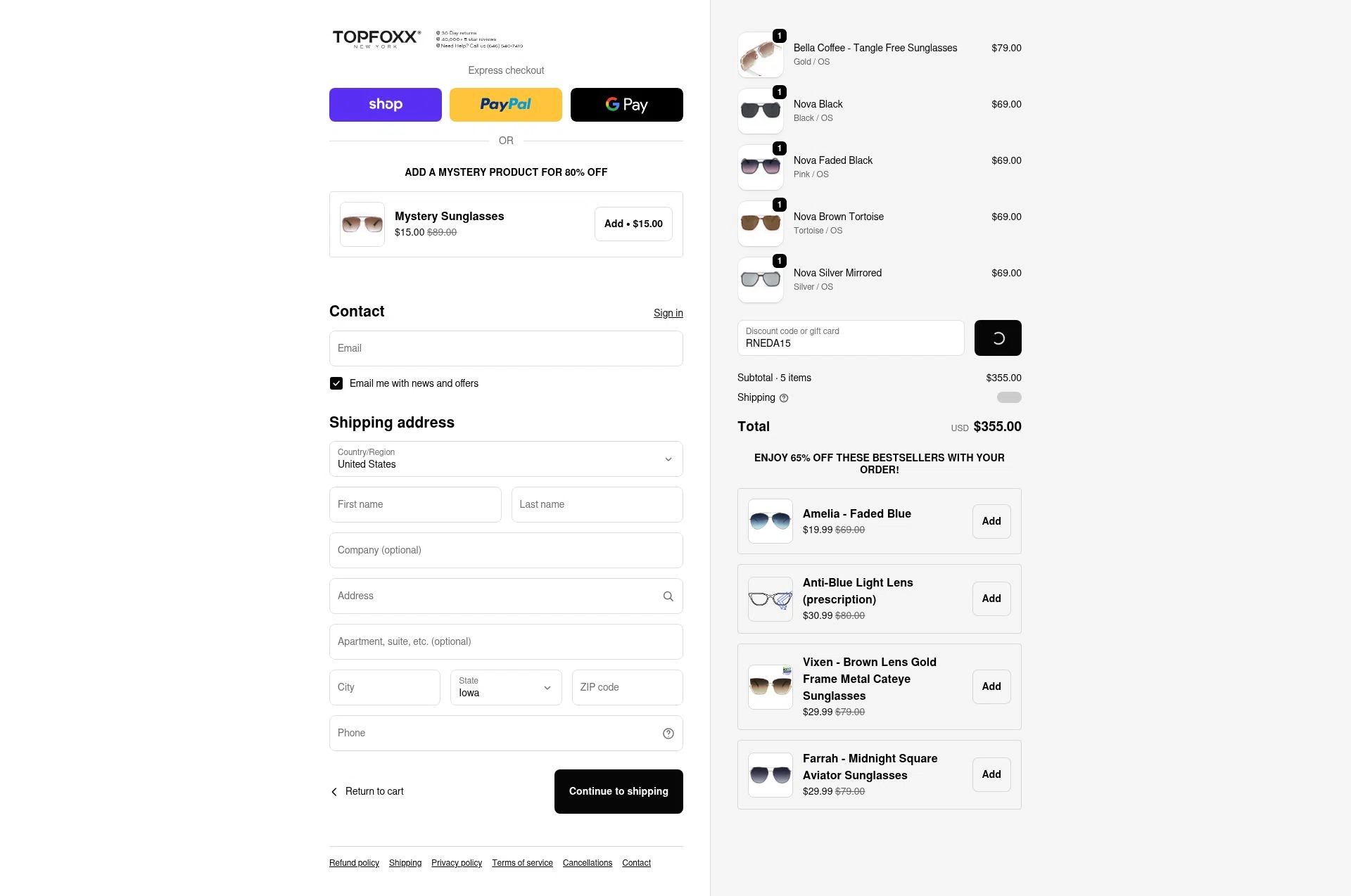TopFoxx checkout page showing TopFoxx coupon code box | Screenshot taken by SimplyCodes community member on Feb 9, 2026