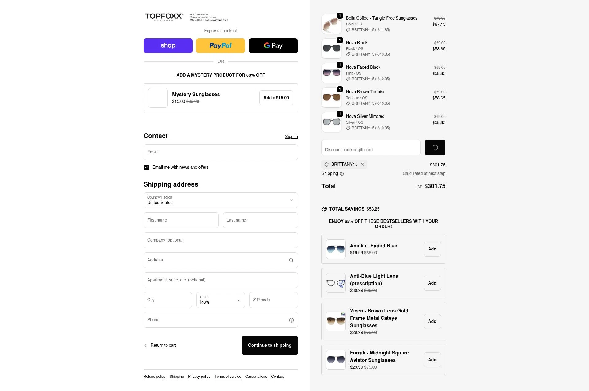 TopFoxx checkout page showing TopFoxx coupon code box | Screenshot taken by SimplyCodes community member on Feb 9, 2026