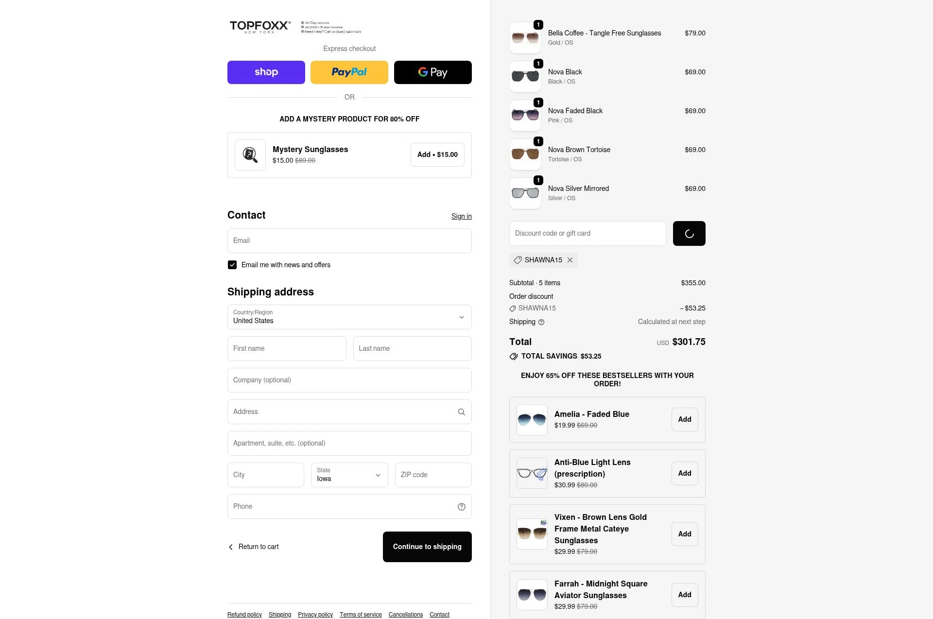 TopFoxx checkout page showing TopFoxx coupon code box | Screenshot taken by SimplyCodes community member on Feb 9, 2026