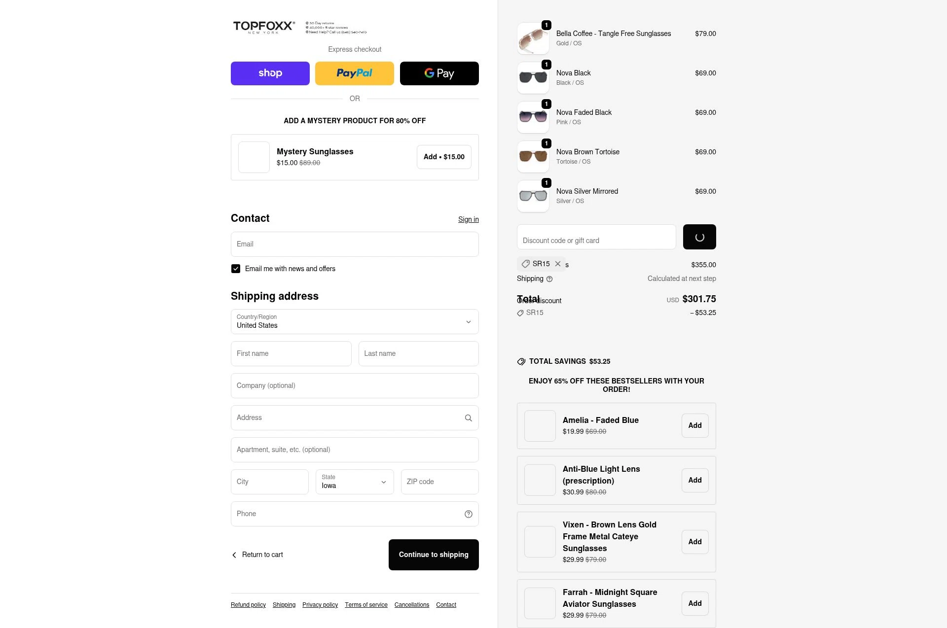 TopFoxx checkout page showing TopFoxx coupon code box | Screenshot taken by SimplyCodes community member on Feb 9, 2026