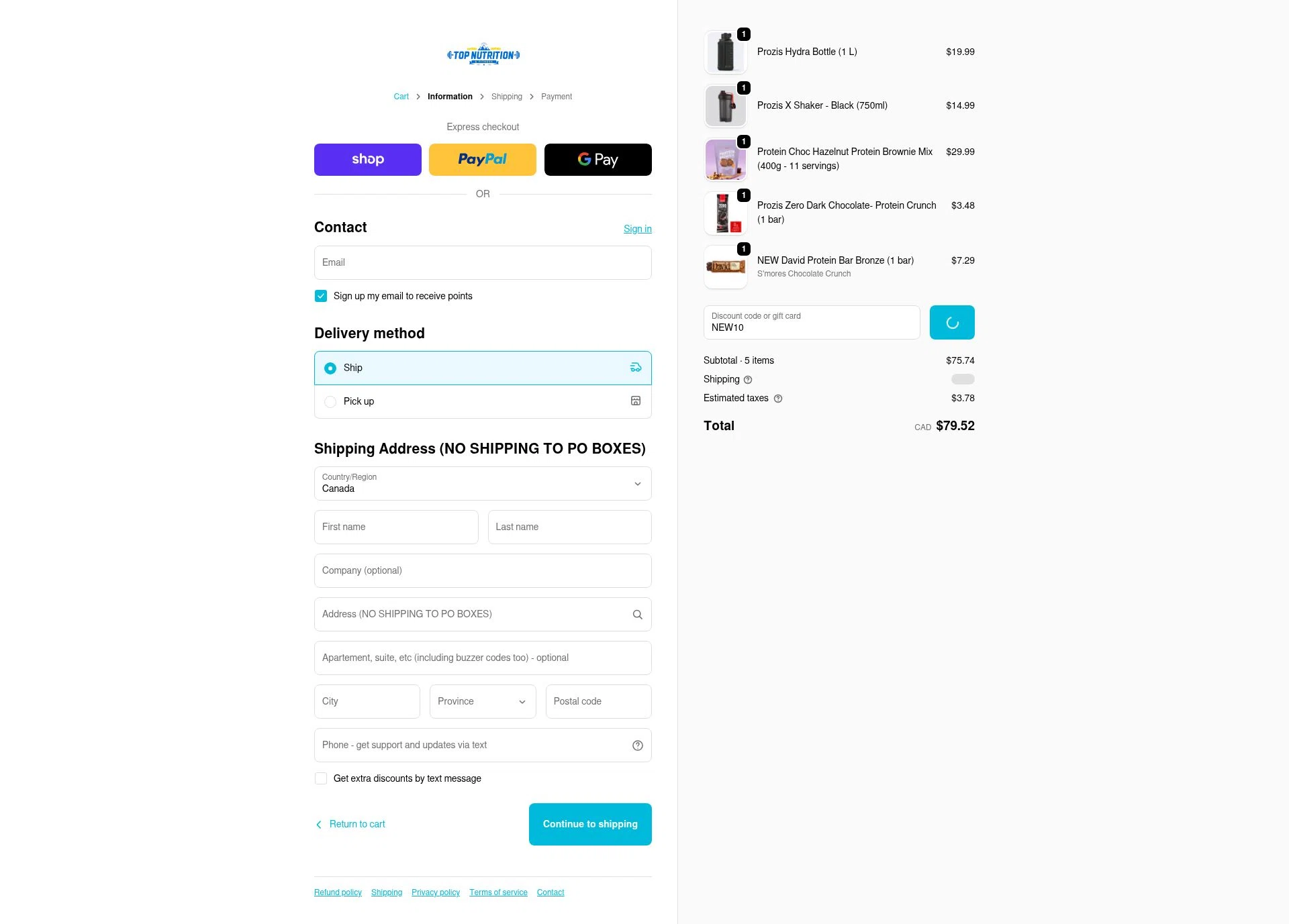 Top Nutrition and Fitness checkout page showing Top Nutrition and Fitness discount code box | Screenshot taken by SimplyCodes community member on Feb 7, 2026