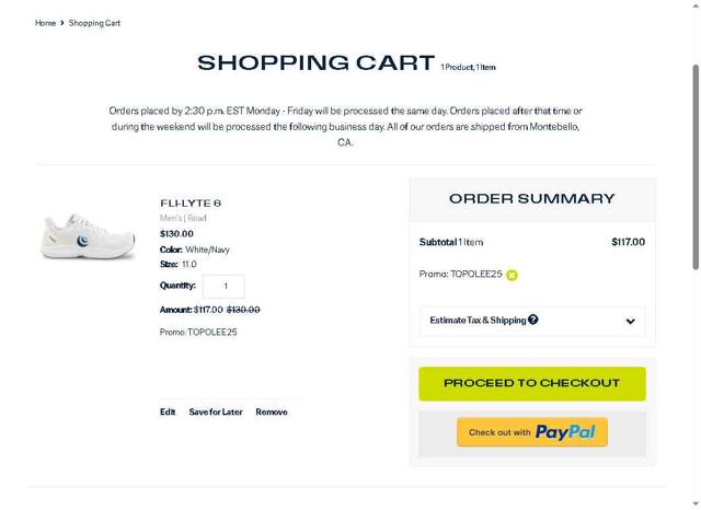 Topo Athletic checkout page showing Topo Athletic promo code box | Screenshot taken by SimplyCodes community member on Aug 27, 2025