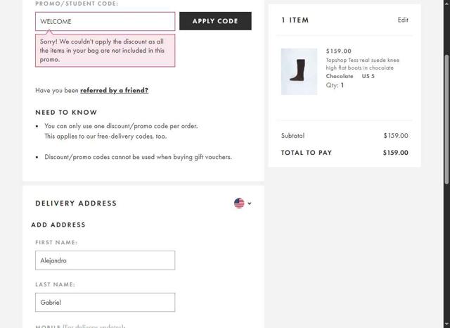 Topshop checkout page showing Topshop promo code box | Screenshot taken by SimplyCodes community member on Oct 2, 2025