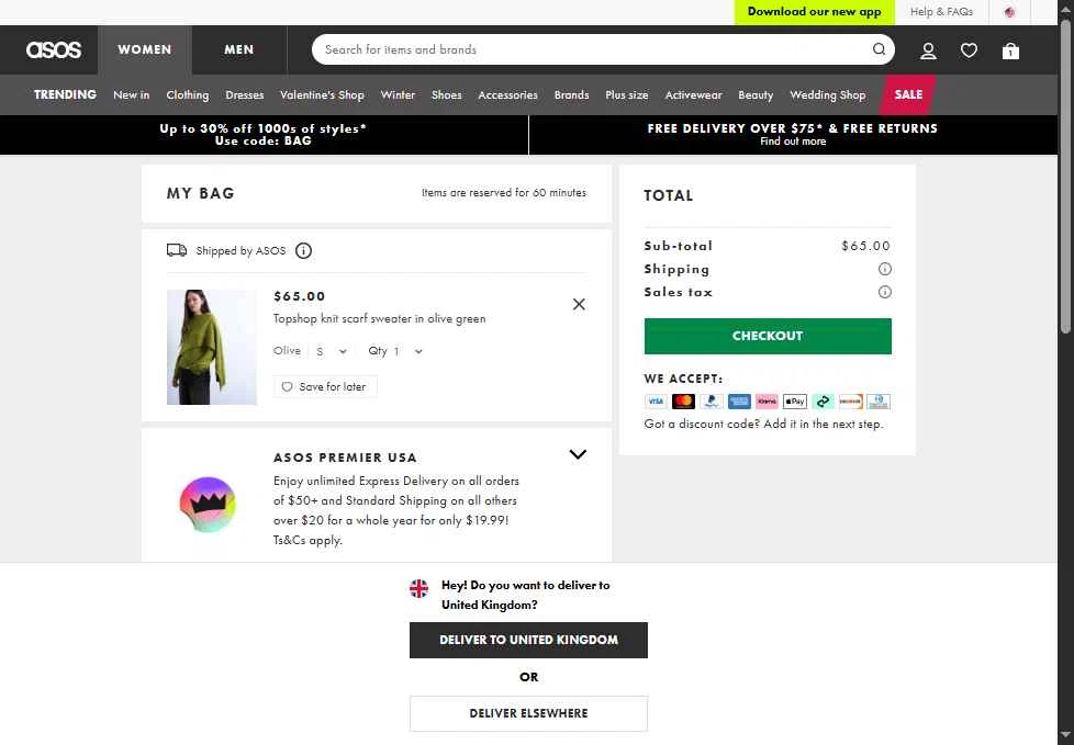 Topshop checkout page showing Topshop promo code box | Screenshot taken by SimplyCodes community member on Jan 30, 2026