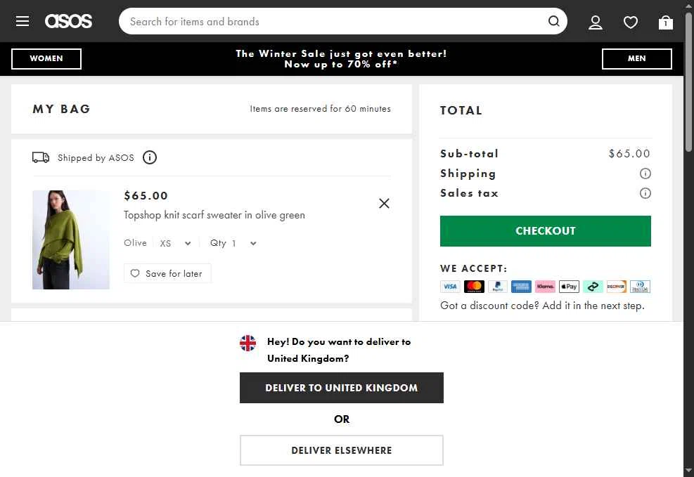 Topshop checkout page showing Topshop promo code box | Screenshot taken by SimplyCodes community member on Jan 3, 2026
