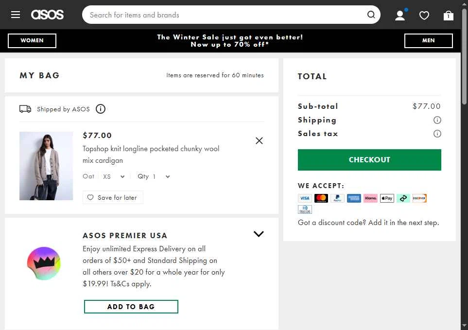 Topshop checkout page showing Topshop promo code box | Screenshot taken by SimplyCodes community member on Dec 31, 2025