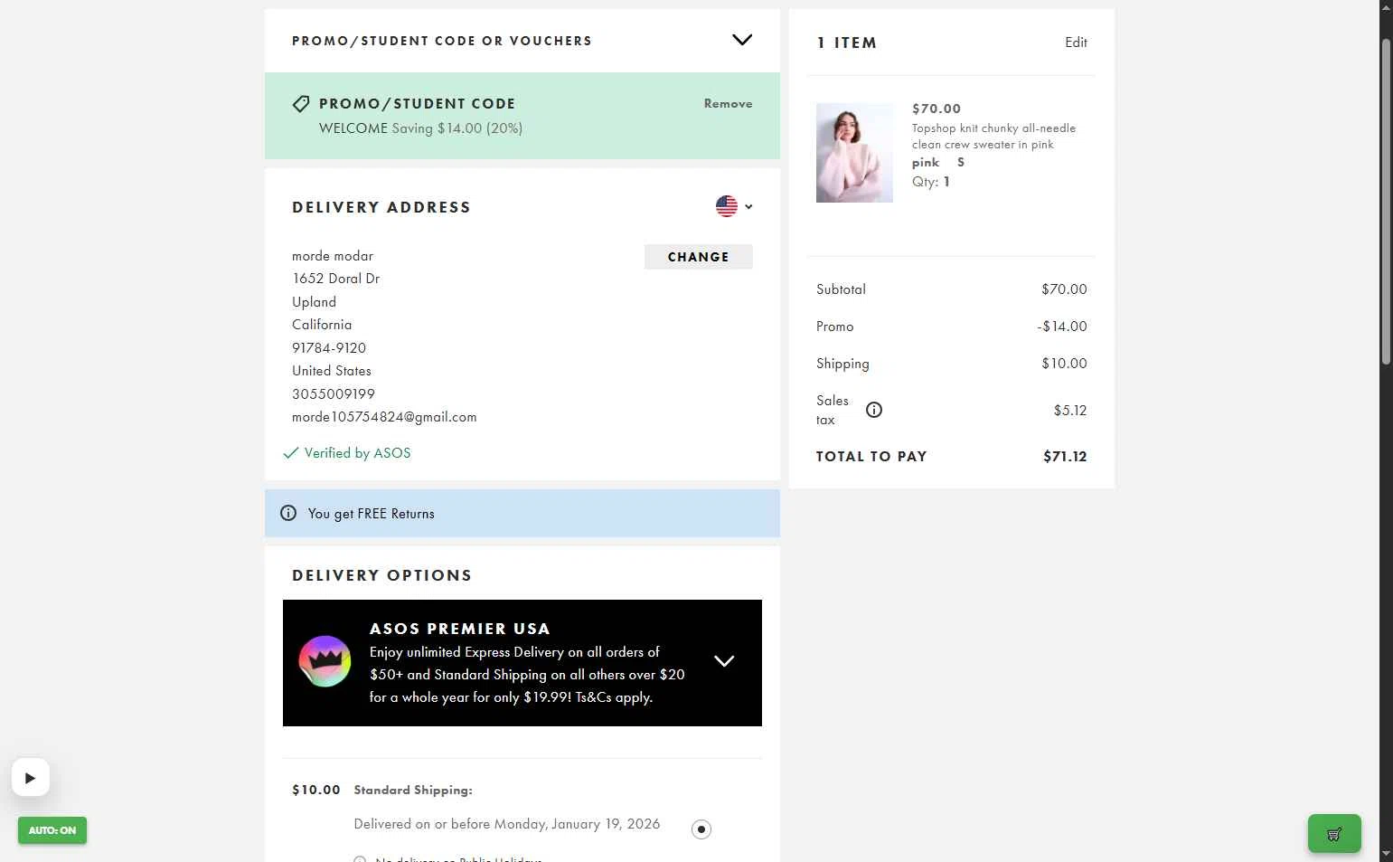 Topshop checkout page showing Topshop promo code box | Screenshot taken by SimplyCodes community member on Jan 10, 2026