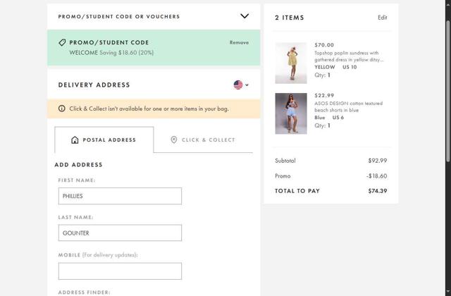 Topshop checkout page showing Topshop promo code box | Screenshot taken by SimplyCodes community member on Oct 2, 2025