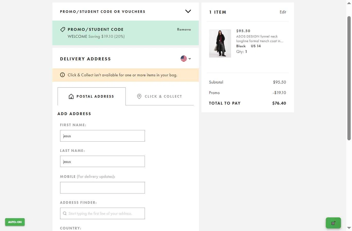 Topshop checkout page showing Topshop promo code box | Screenshot taken by SimplyCodes community member on Dec 7, 2025