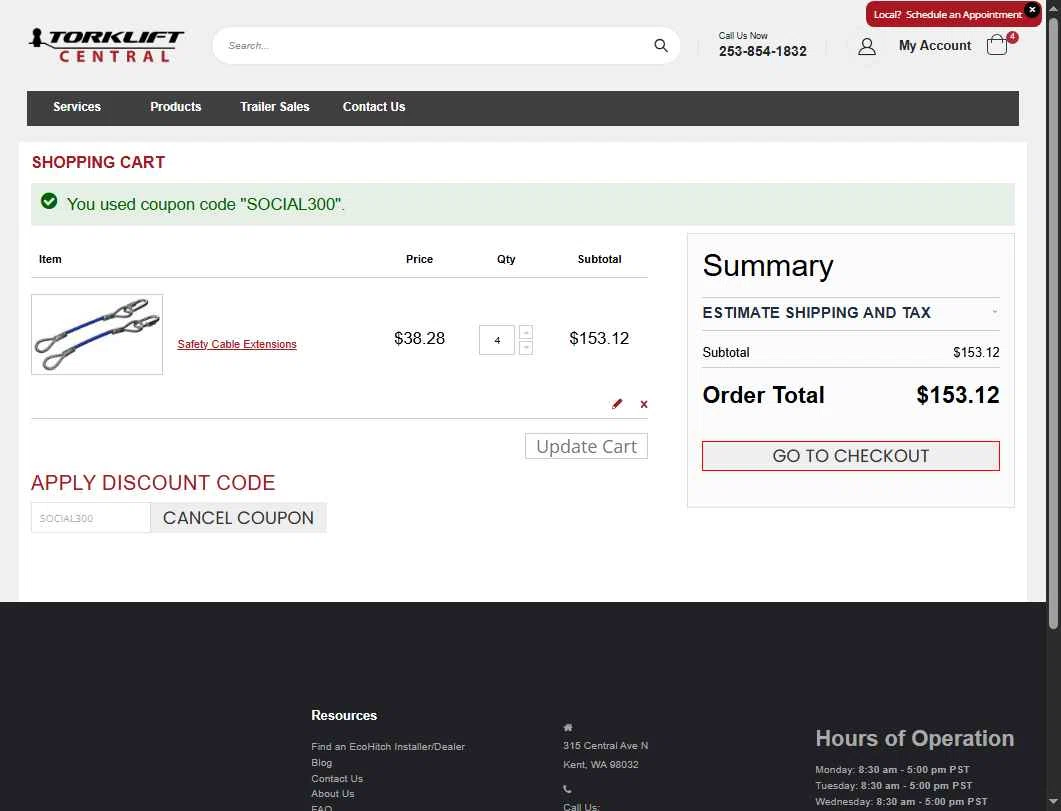 Torklift Central checkout page showing Torklift Central discount code box | Screenshot taken by SimplyCodes community member on Oct 22, 2025