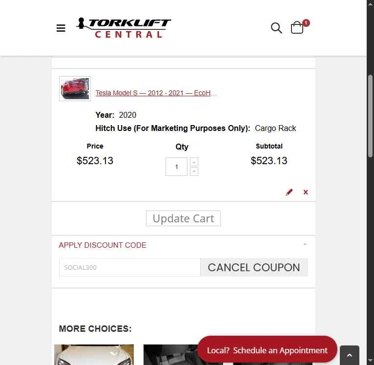 Torklift Central checkout page showing Torklift Central discount code box | Screenshot taken by SimplyCodes community member on Sep 27, 2025