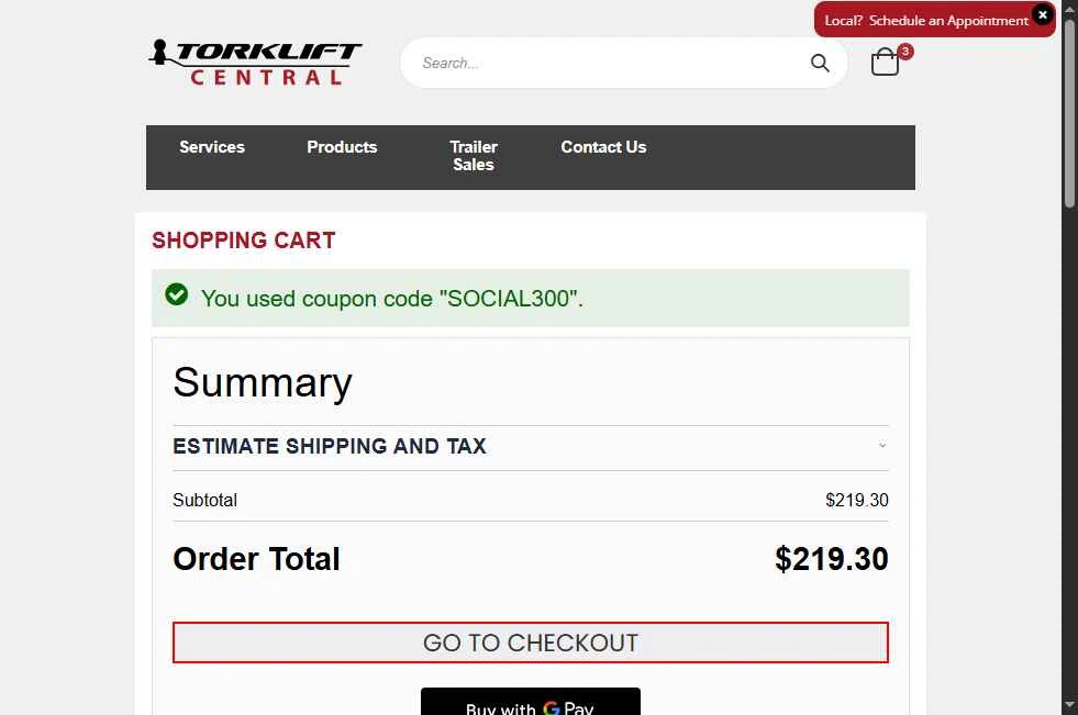 Torklift Central checkout page showing Torklift Central discount code box | Screenshot taken by SimplyCodes community member on Nov 11, 2025