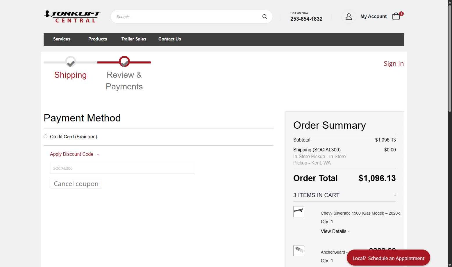 Torklift Central checkout page showing Torklift Central discount code box | Screenshot taken by SimplyCodes community member on Sep 2, 2025