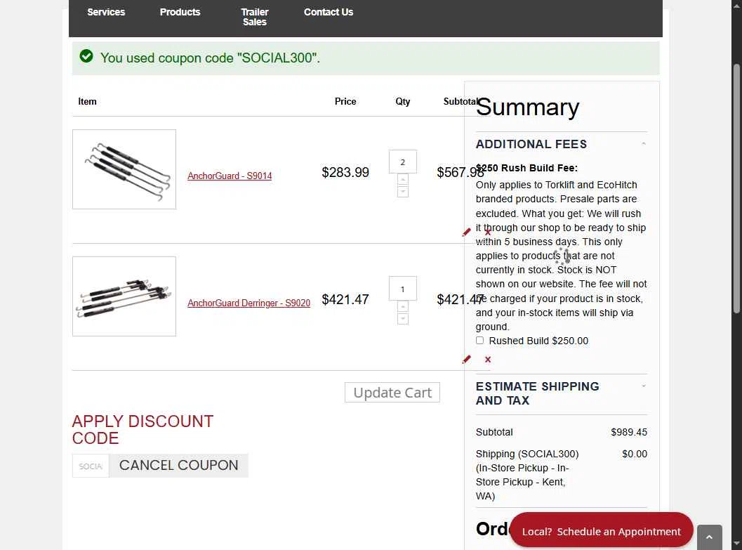 Torklift Central checkout page showing Torklift Central discount code box | Screenshot taken by SimplyCodes community member on Aug 26, 2025