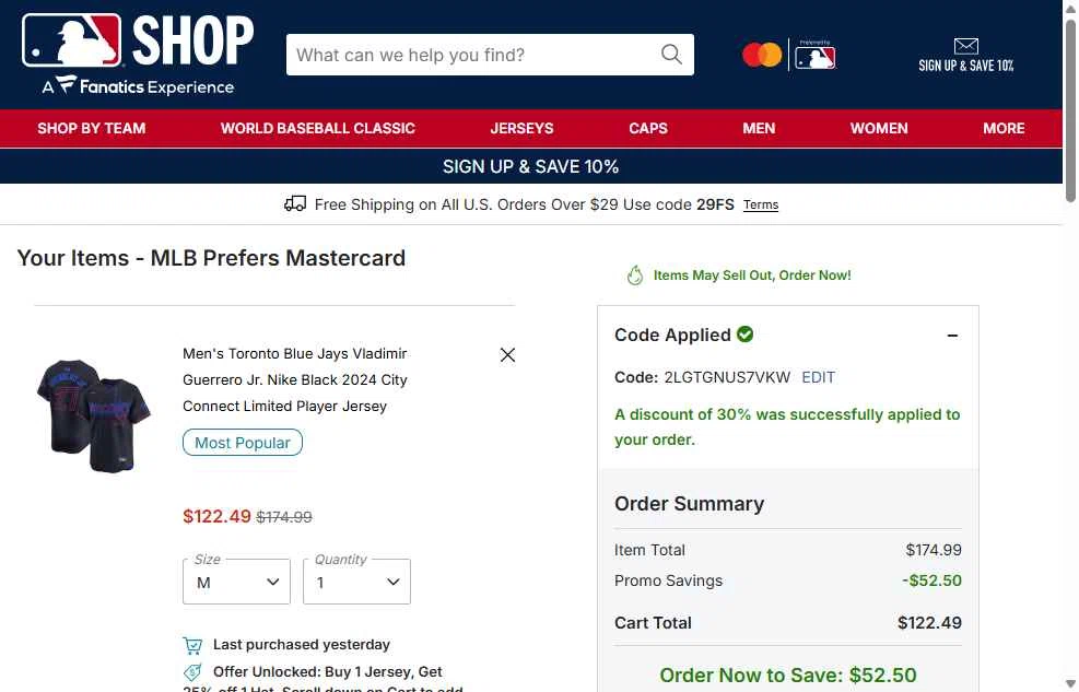 Toronto Blue Jays checkout page showing Toronto Blue Jays promo code box | Screenshot taken by SimplyCodes community member on Feb 2, 2026