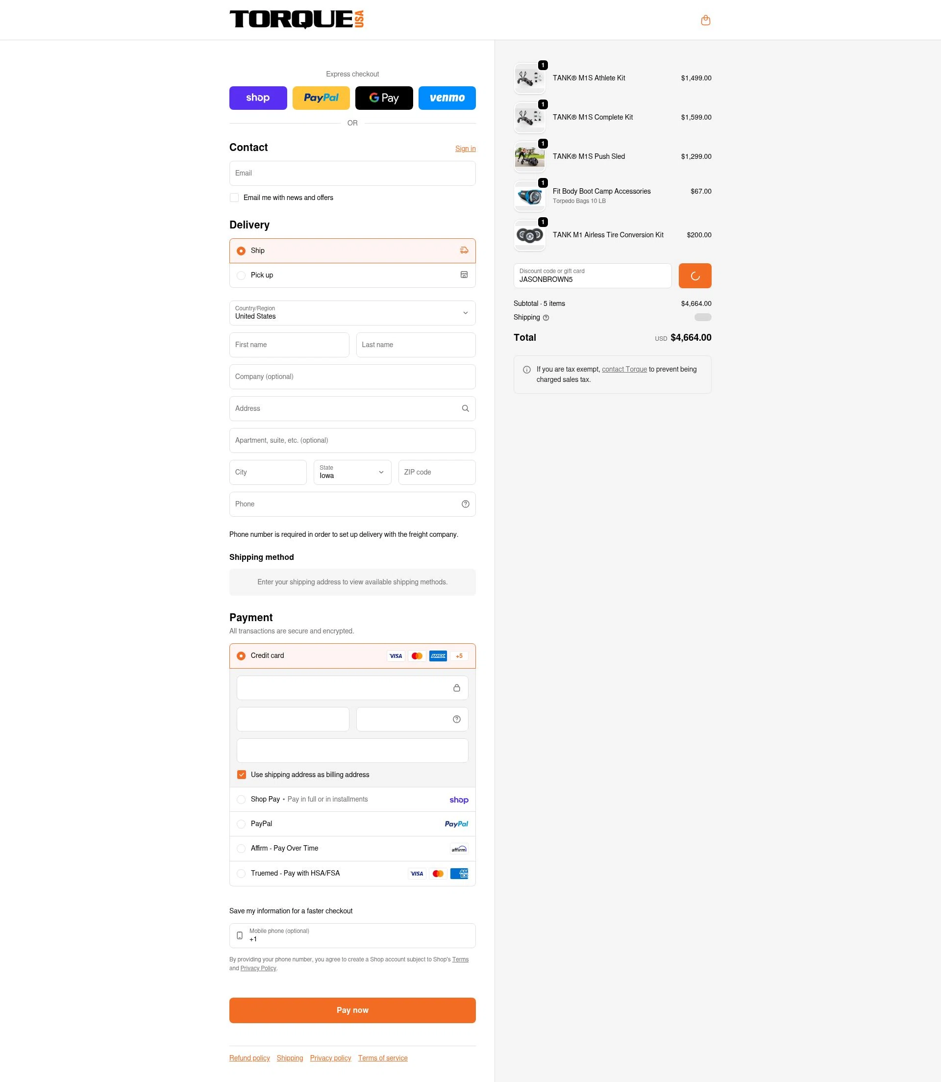 Torque Fitness checkout page showing Torque Fitness discount code box | Screenshot taken by SimplyCodes community member on Feb 12, 2026