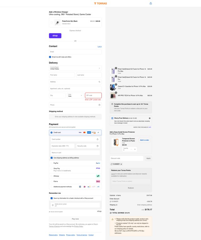 Torras Life checkout page showing Torras Life promo code box | Screenshot taken by SimplyCodes community member on Sep 2, 2025