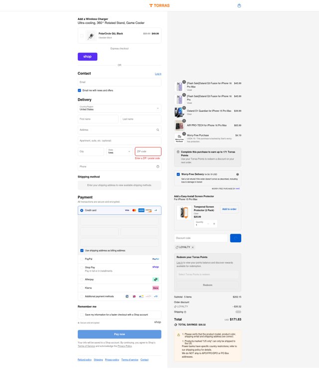 Torras Life checkout page showing Torras Life promo code box | Screenshot taken by SimplyCodes community member on Sep 2, 2025