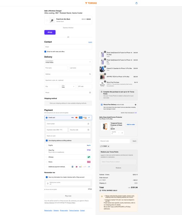 Torras Life checkout page showing Torras Life promo code box | Screenshot taken by SimplyCodes community member on Sep 2, 2025
