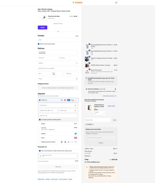 Torras Life checkout page showing Torras Life promo code box | Screenshot taken by SimplyCodes community member on Sep 2, 2025