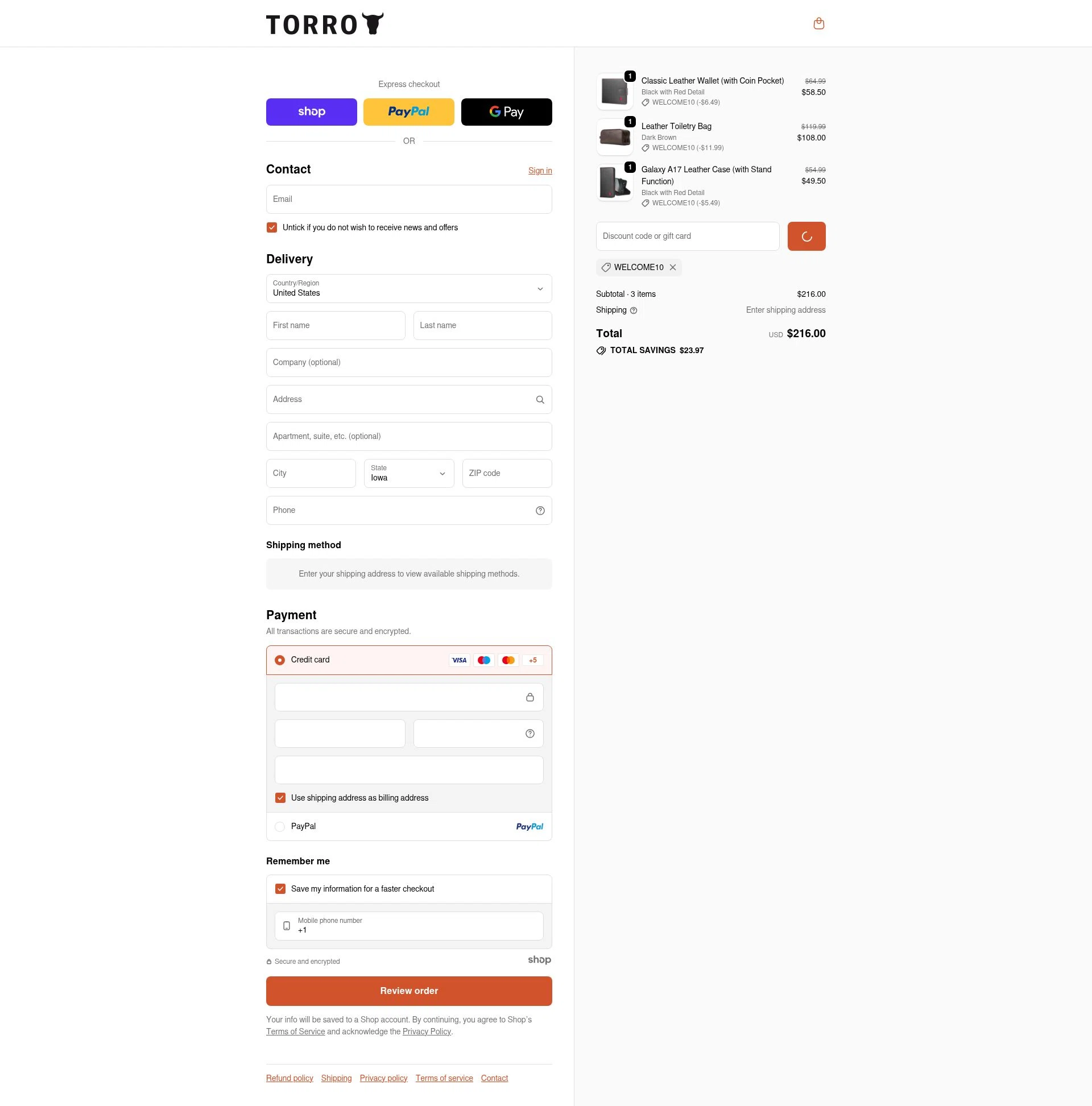 TORRO USA checkout page showing TORRO USA promo code box | Screenshot taken by SimplyCodes community member on Jan 1, 2026