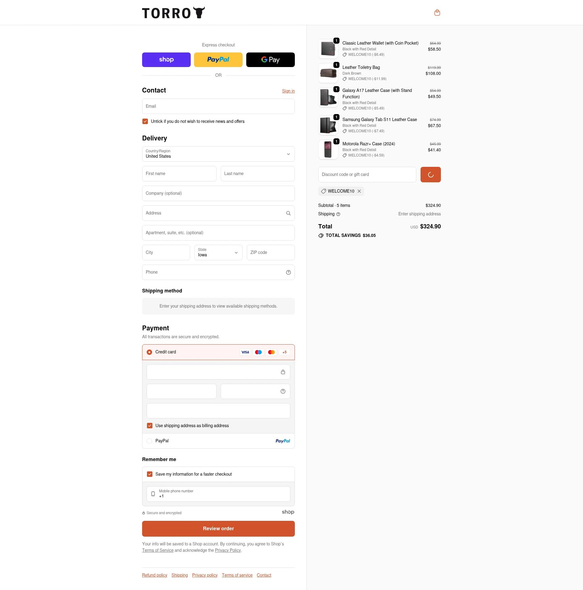TORRO USA checkout page showing TORRO USA promo code box | Screenshot taken by SimplyCodes community member on Dec 27, 2025