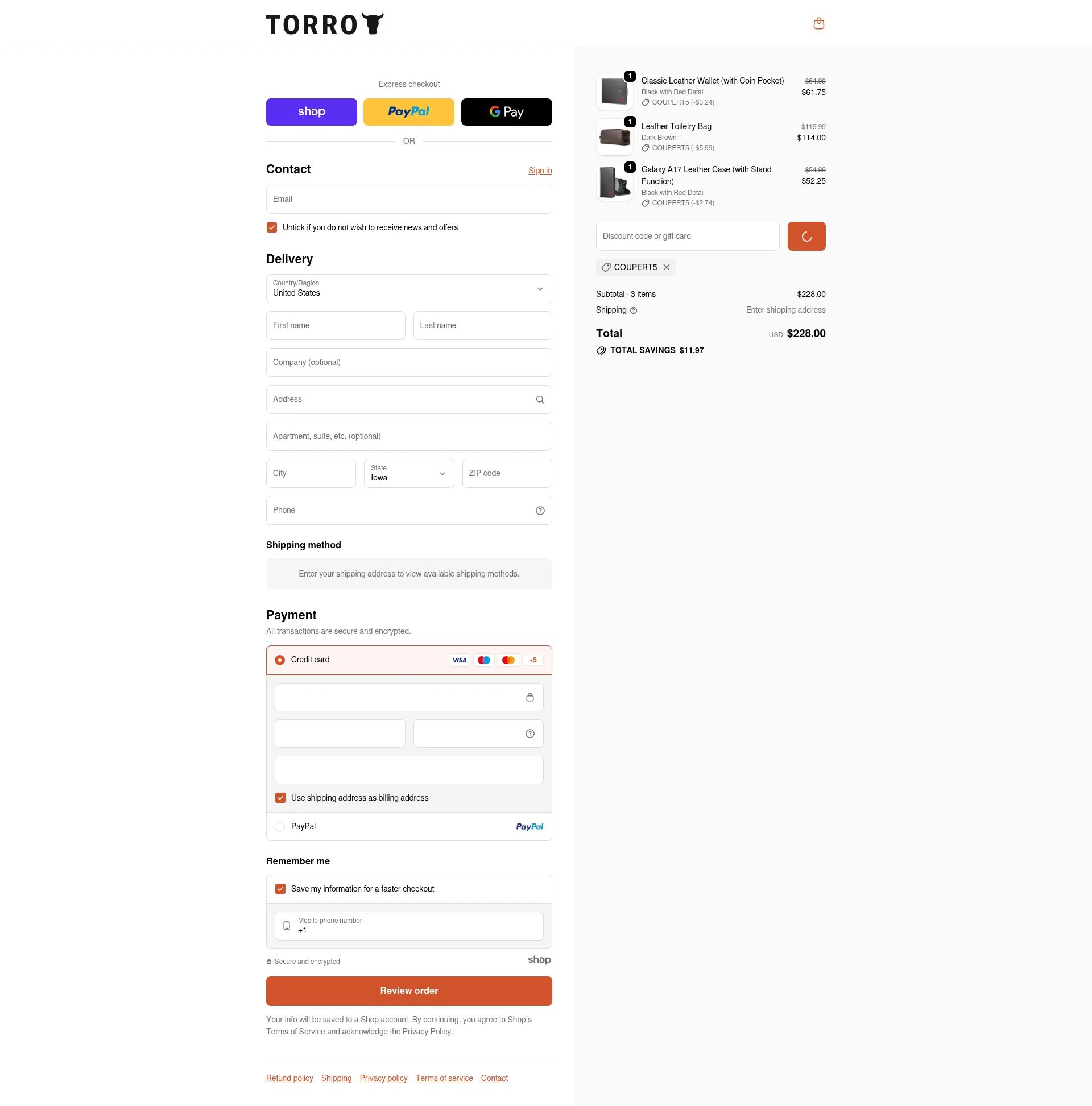 TORRO USA checkout page showing TORRO USA promo code box | Screenshot taken by SimplyCodes community member on Jan 1, 2026