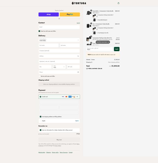 Tortuga checkout page showing Tortuga discount code box | Screenshot taken by SimplyCodes community member on Sep 4, 2025