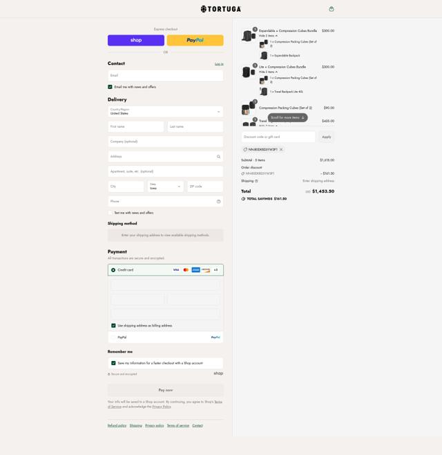 Tortuga checkout page showing Tortuga discount code box | Screenshot taken by SimplyCodes community member on Sep 4, 2025