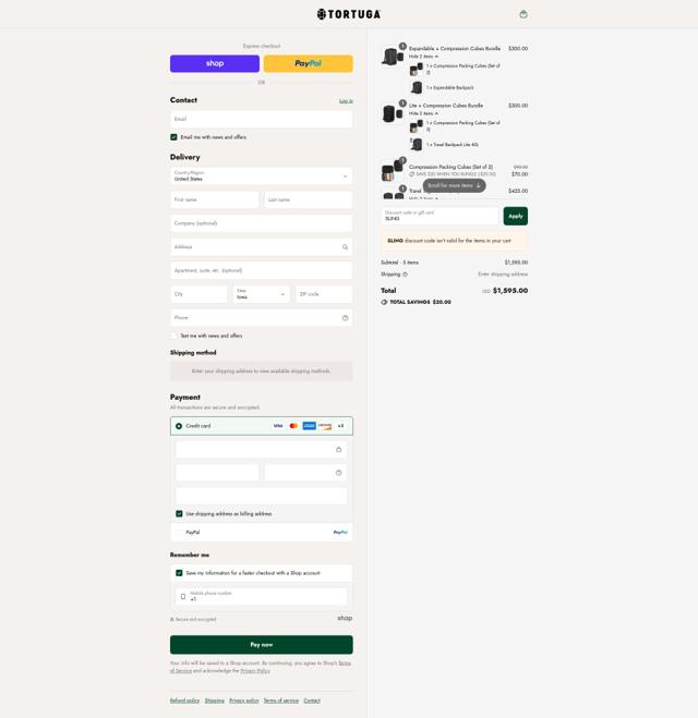 Tortuga checkout page showing Tortuga discount code box | Screenshot taken by SimplyCodes community member on Sep 4, 2025