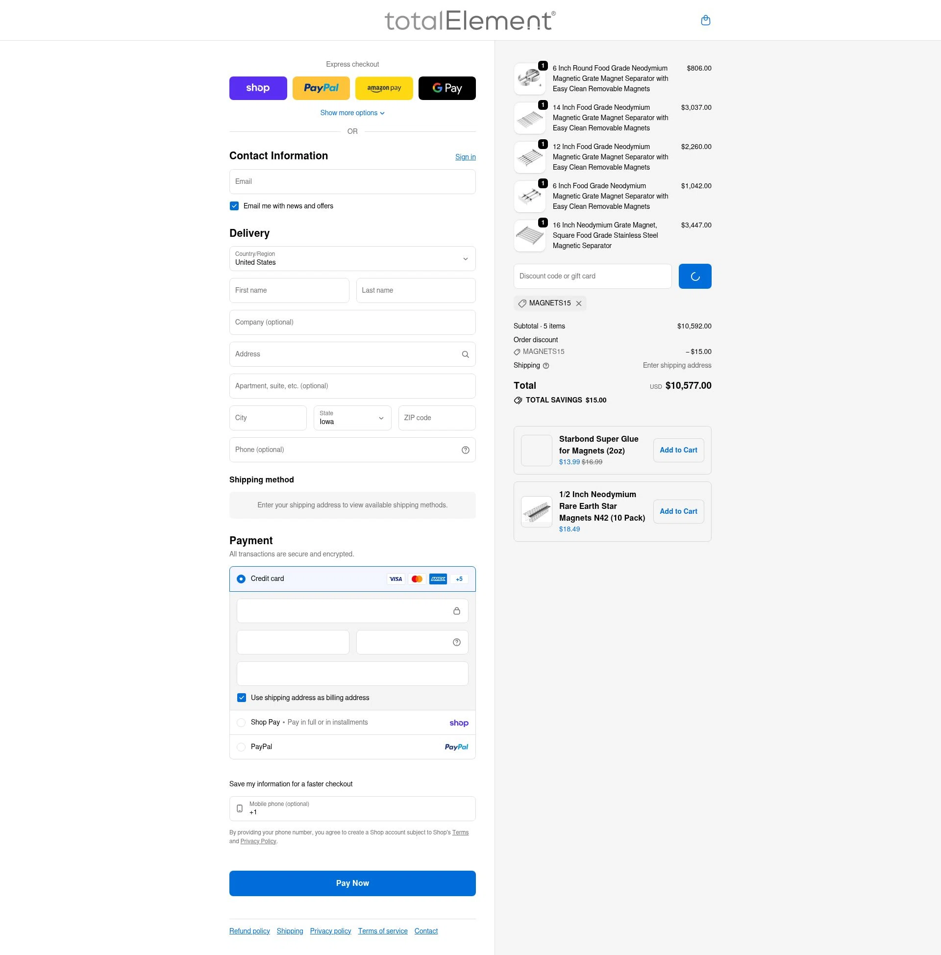 totalElement checkout page showing totalElement discount code box | Screenshot taken by SimplyCodes community member on Feb 20, 2026