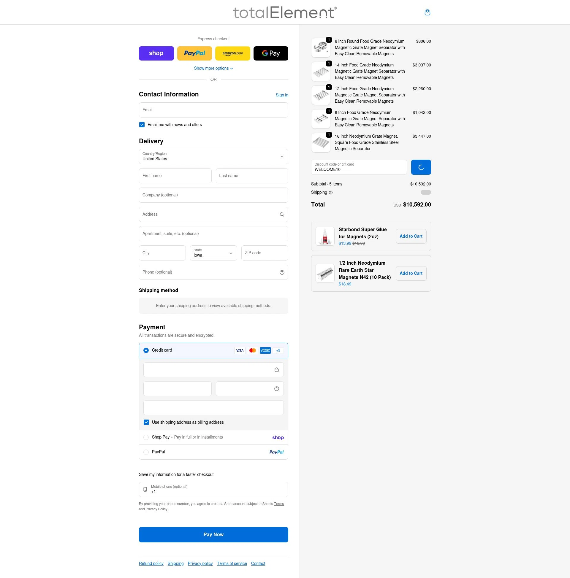 totalElement checkout page showing totalElement discount code box | Screenshot taken by SimplyCodes community member on Feb 20, 2026