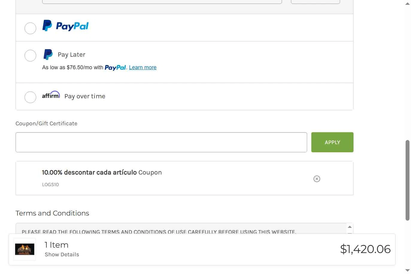 Total Home Supply checkout page showing Total Home Supply coupon code box | Screenshot taken by SimplyCodes community member on Apr 24, 2025