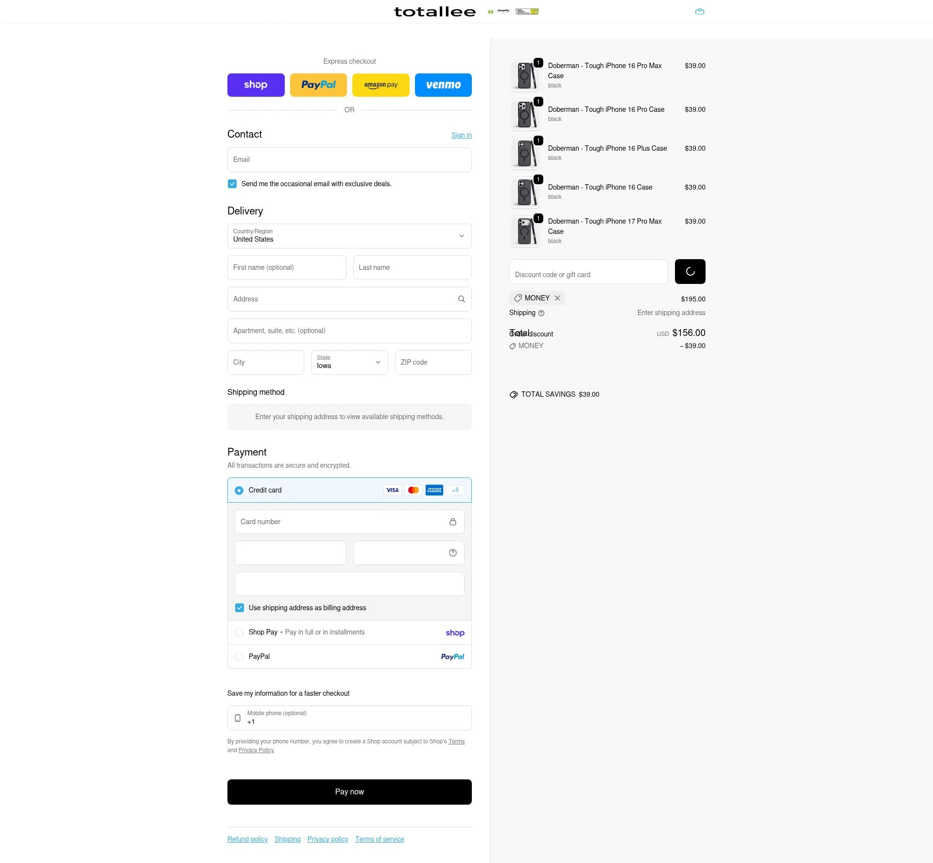 Totallee checkout page showing Totallee promo code box | Screenshot taken by SimplyCodes community member on Feb 11, 2026