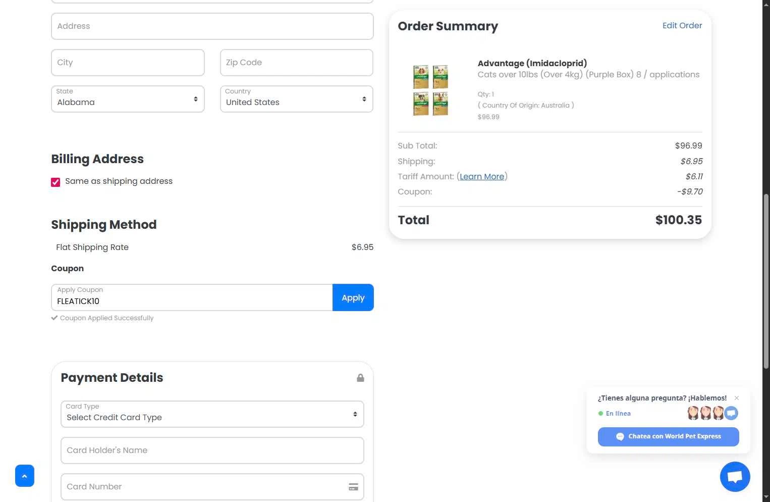 Total Pet Supply checkout page showing Total Pet Supply promo code box | Screenshot taken by SimplyCodes community member on Dec 27, 2025